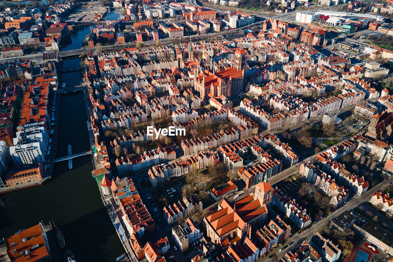 Aerial view of gdansk city in poland.