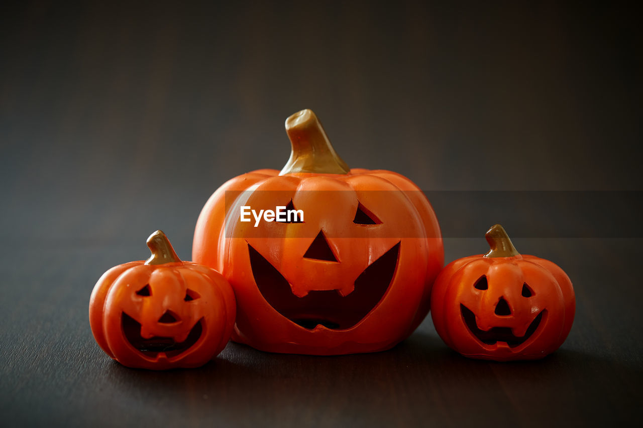 Close-up of pumpkin on table during halloween