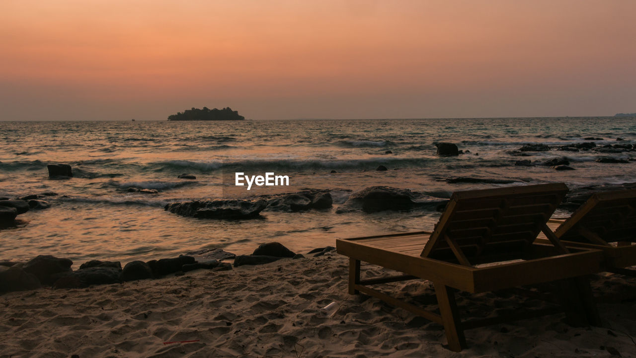 A sunbench at sunrise on koh rong island