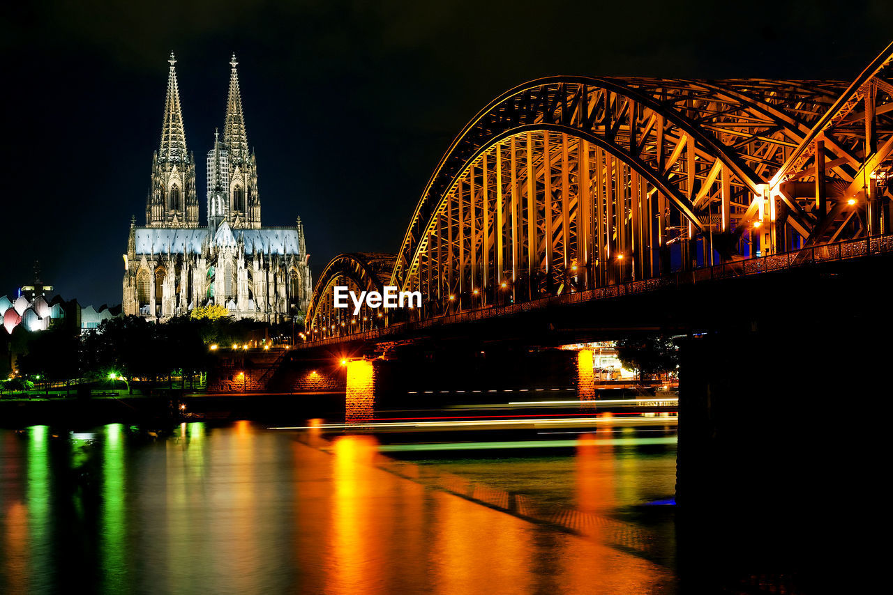 Low angle view of cologne at night