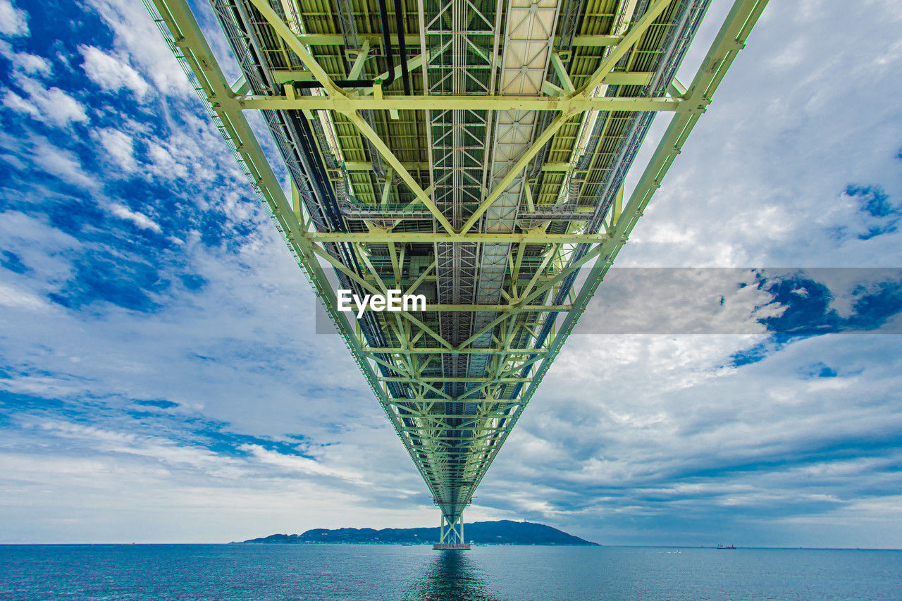 low angle view of metallic bridge against sky