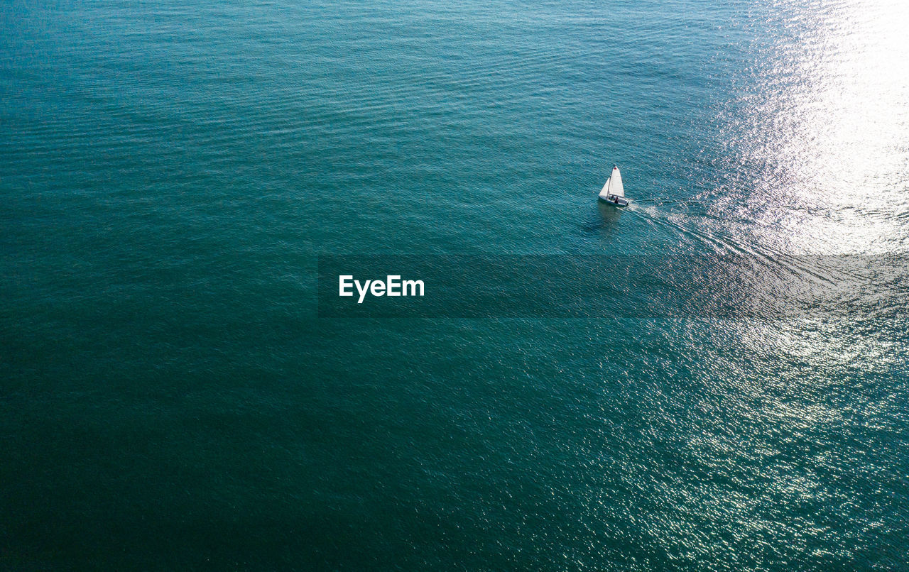 High angle view of a boat in sea