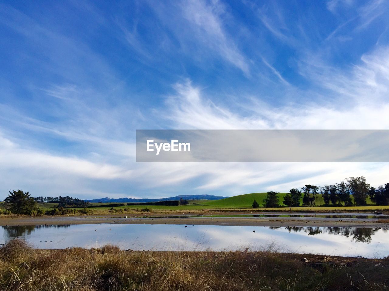 Scenic view of lake against sky