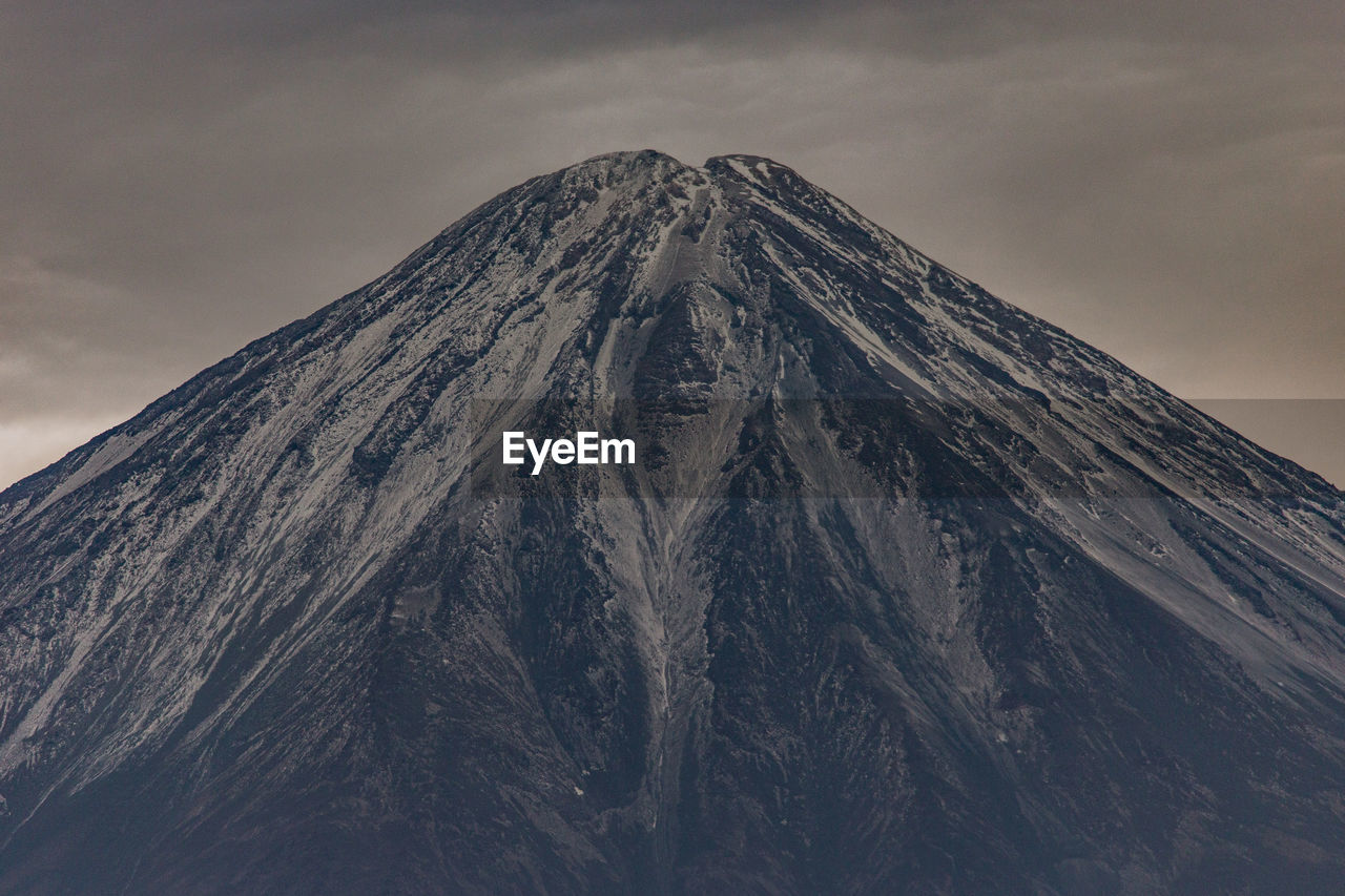 Low angle view of snowcapped mountain against sky