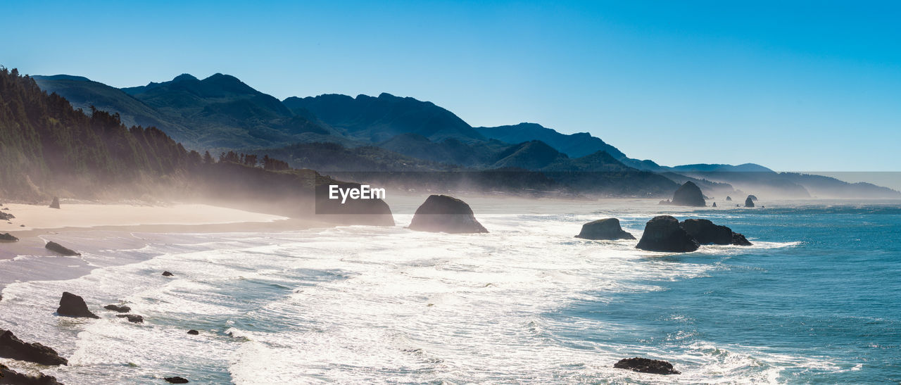 Panoramic view of oregon coastline at ecola state park near cannon beach