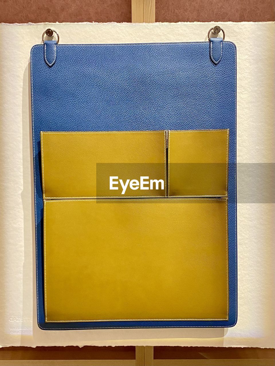 yellow, no people, indoors, rectangle, picture frame, copy space, business, paper, close-up, blue, studio shot