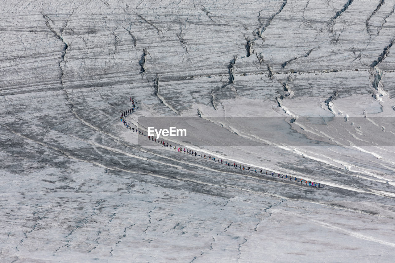 High angle view of snow covered landscape