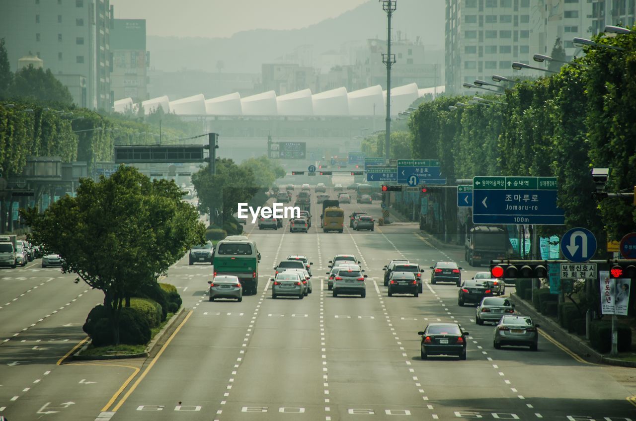 Traffic on road in city