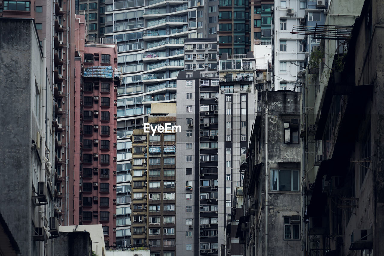 low angle view of modern buildings in city