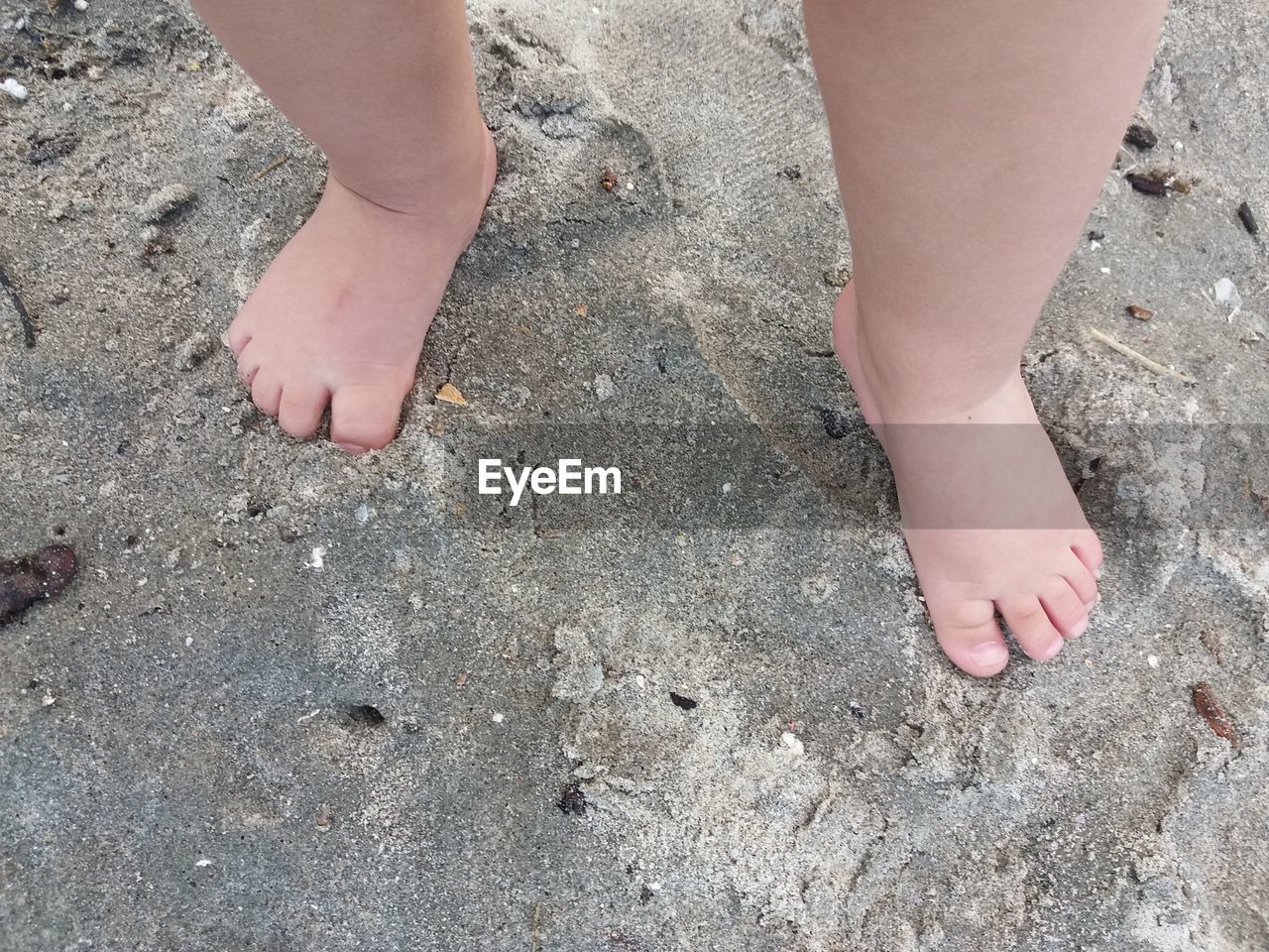 Low section of child on sand at beach