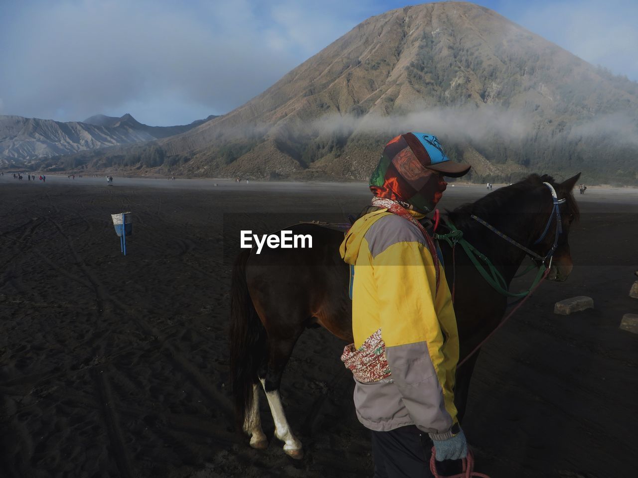 REAR VIEW OF MAN RIDING HORSE