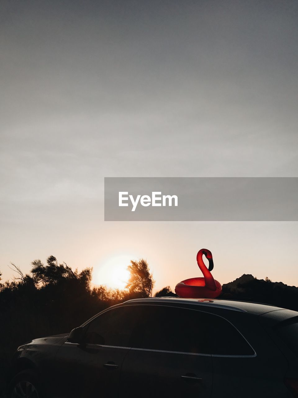 CLOSE-UP OF HAND HOLDING CAR AGAINST SKY