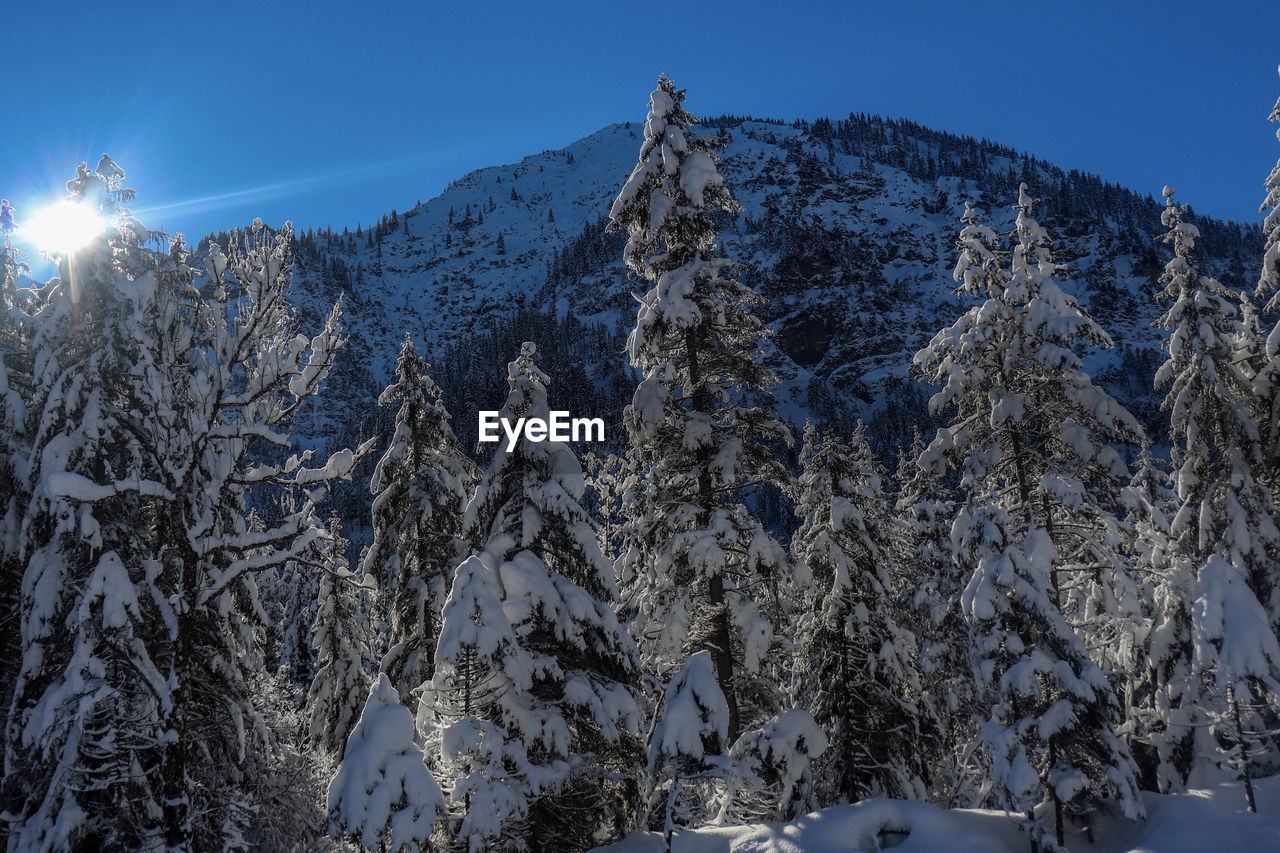 Scenic view of snowcapped mountains against clear sky