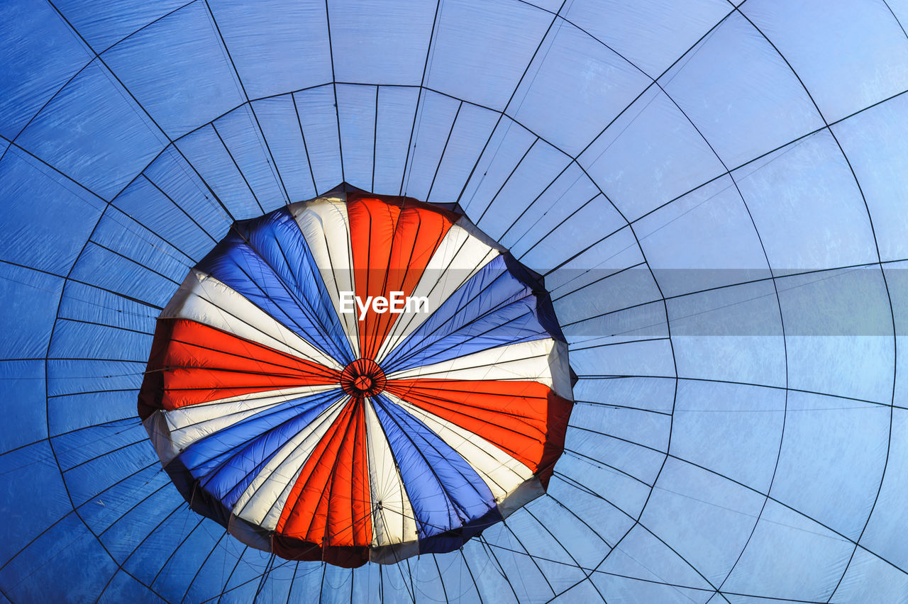 Low angle view of multi colored  hot air balloon 
