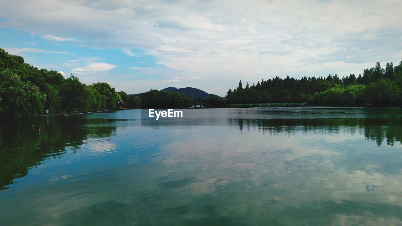 SCENIC VIEW OF LAKE WITH REFLECTION AGAINST SKY