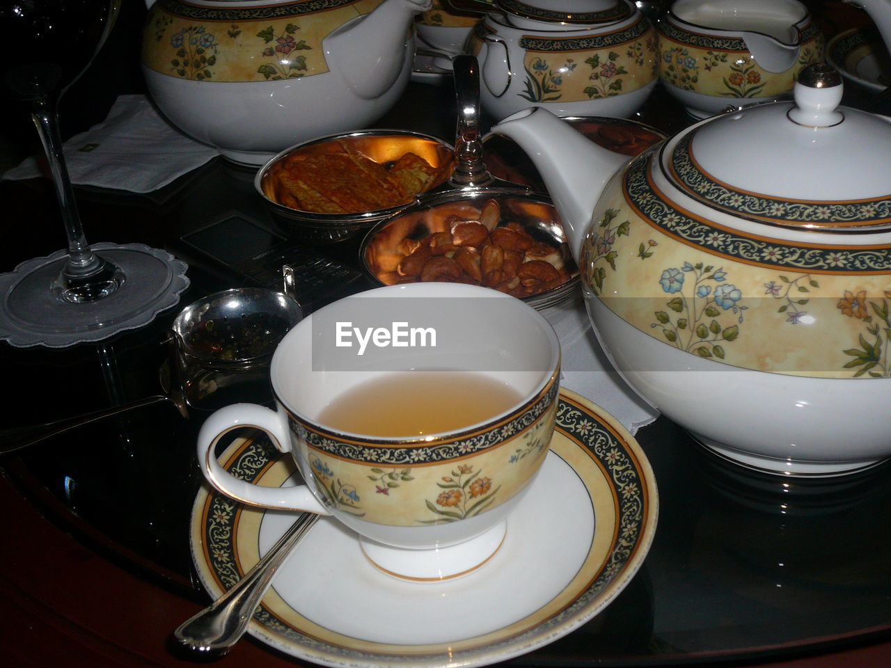 Porcelain tea cup on table