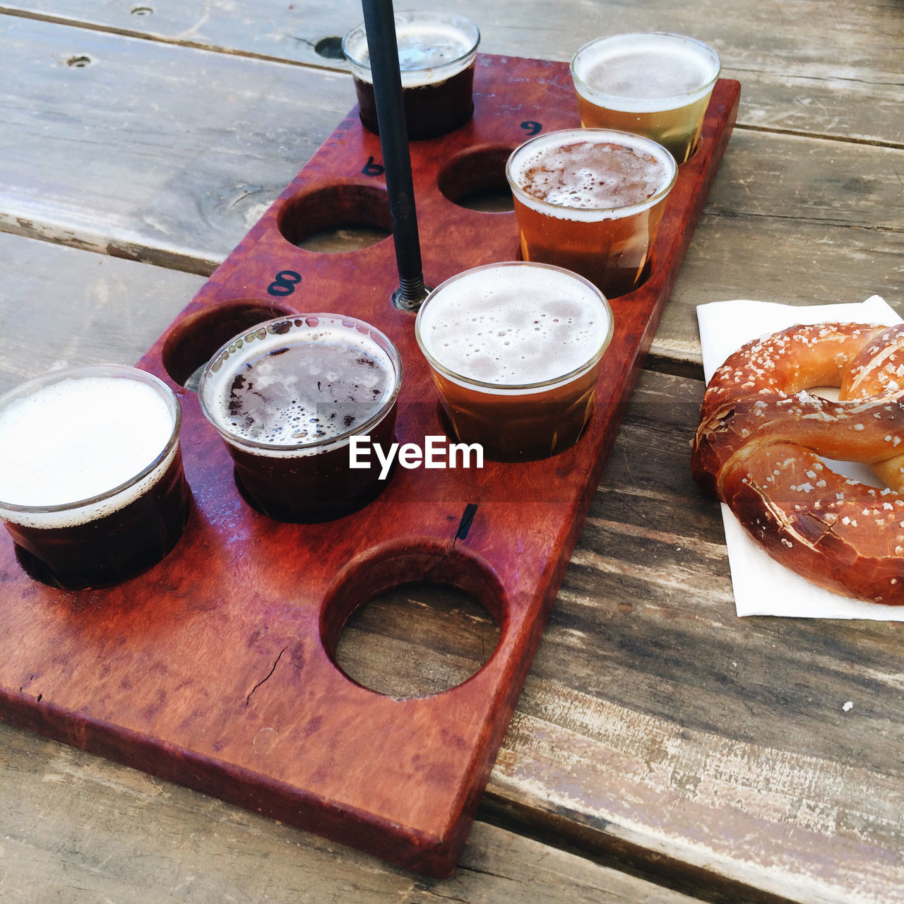 Beers on wooden tray