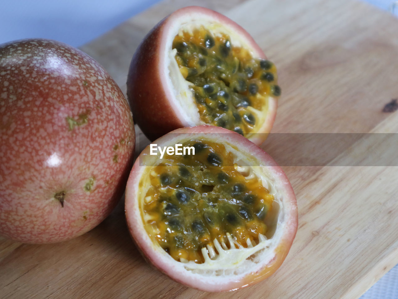 Close-up of passion fruit on table