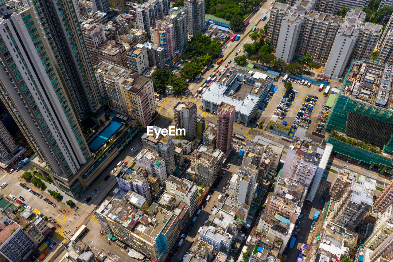 Aerial view of modern buildings in city