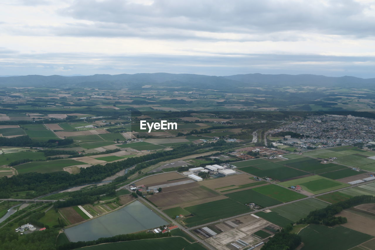 High angle view of townscape against sky