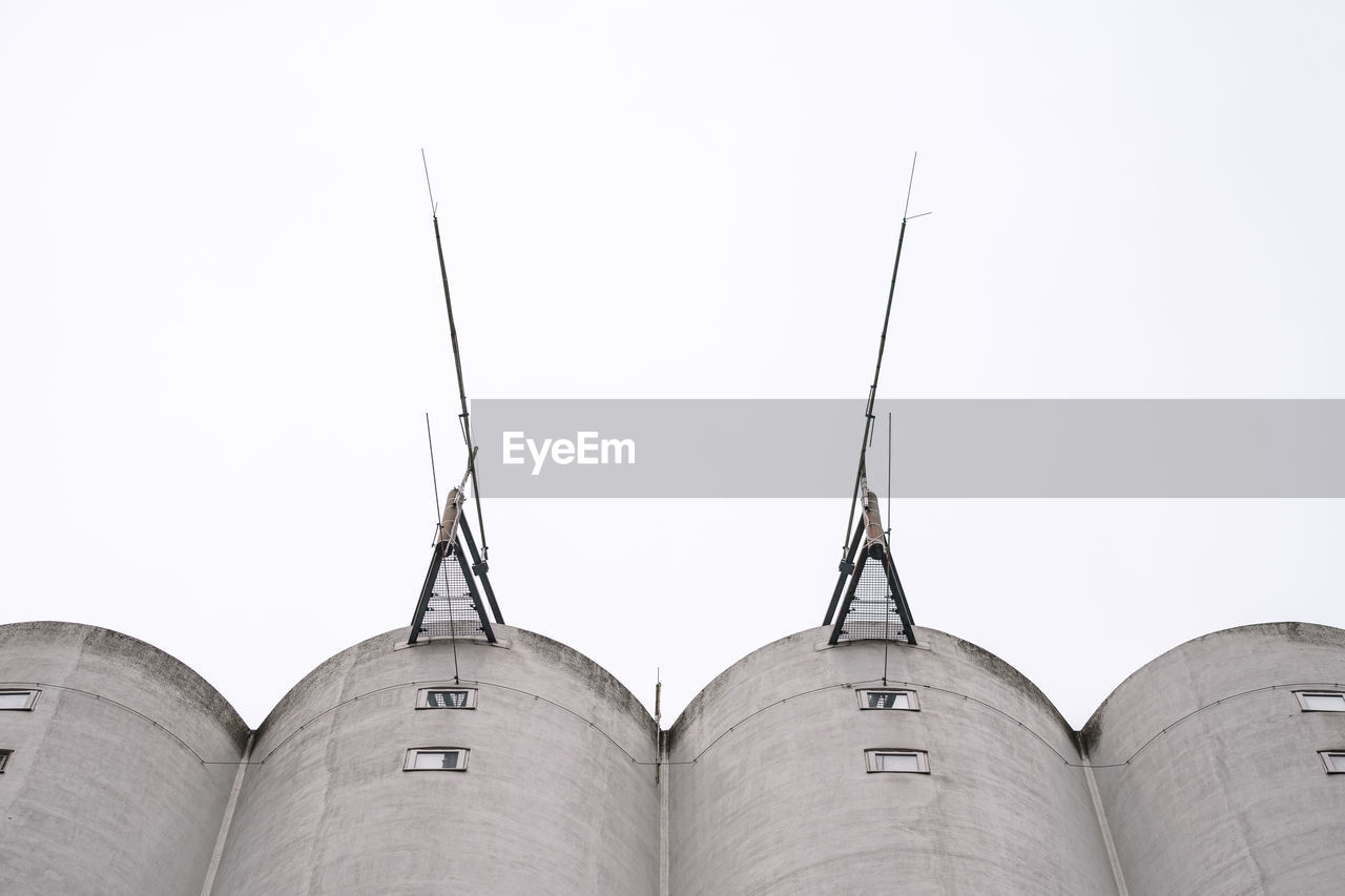 High angle view of grain store against sky