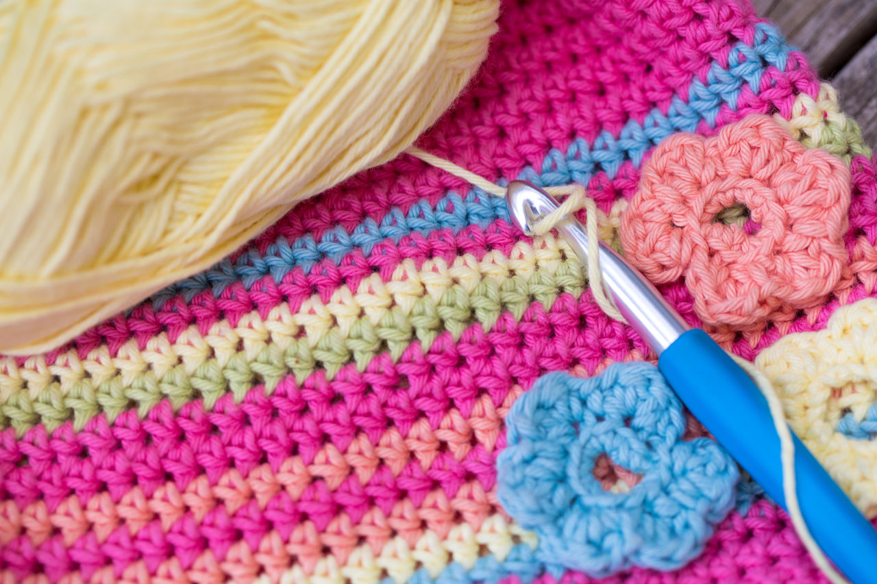 Close-up of flowers on wool