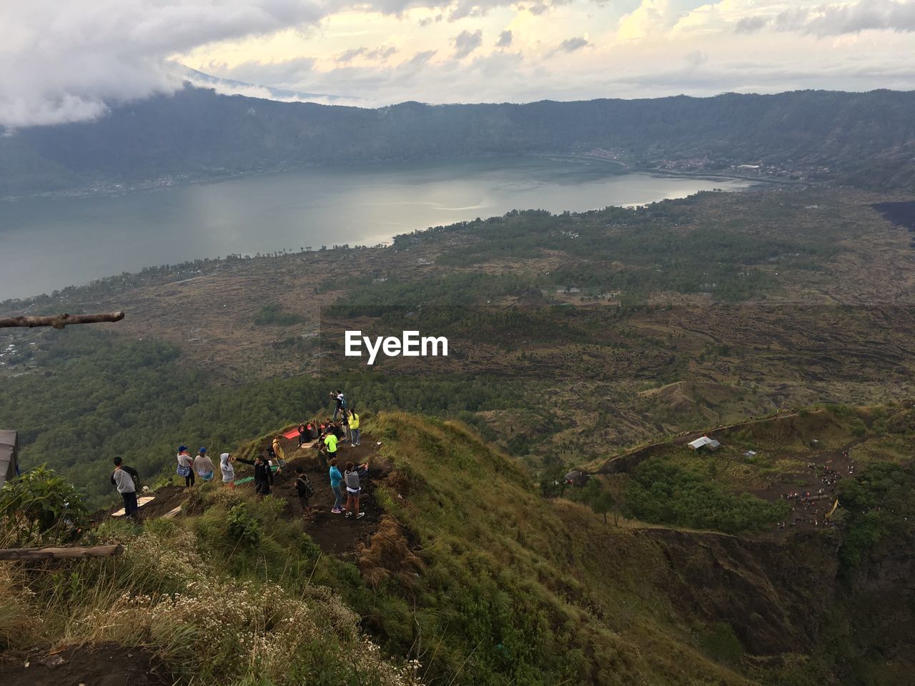 High angle view of hikers on mountain