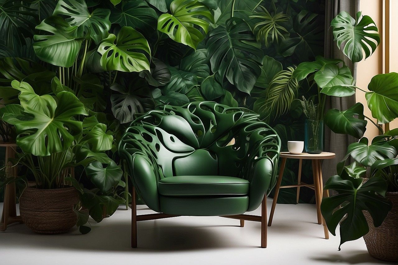 green, plant, leaf, plant part, nature, indoors, chair, furniture, potted plant, growth, home interior, living room, seat, no people, domestic room, sofa, architecture, houseplant, interior design, home, table, armchair, flower