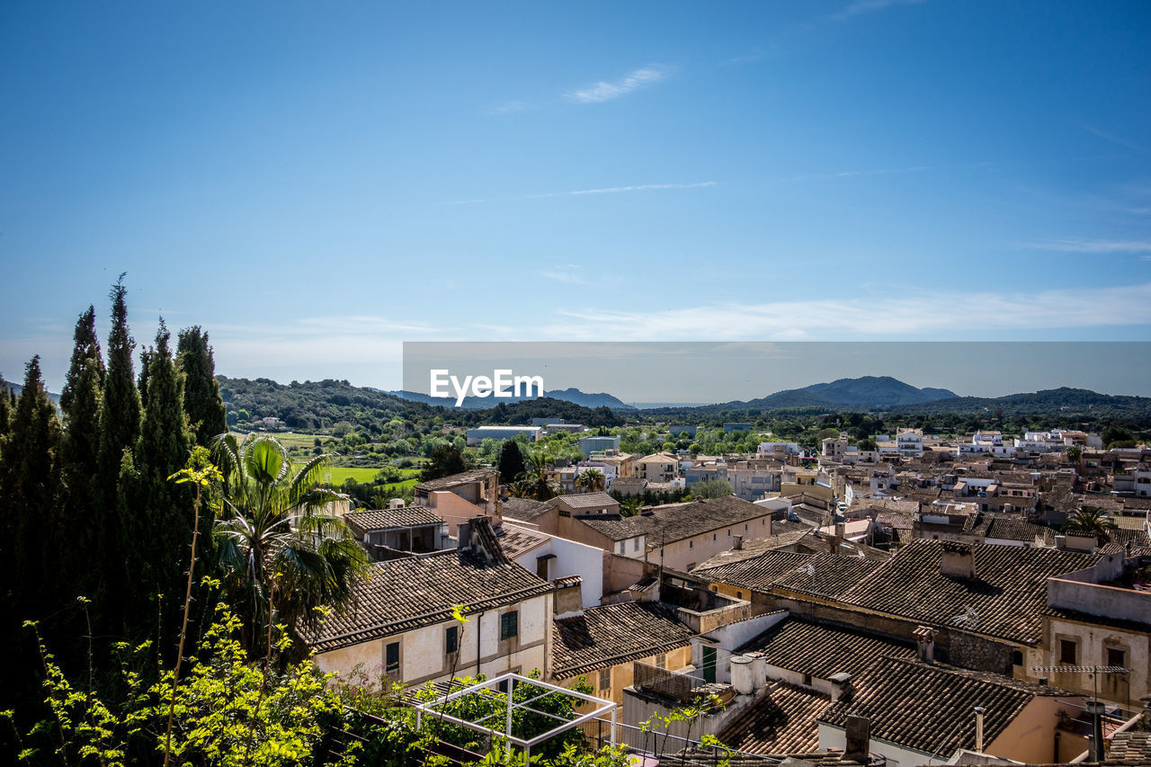 High angle view of townscape against sky