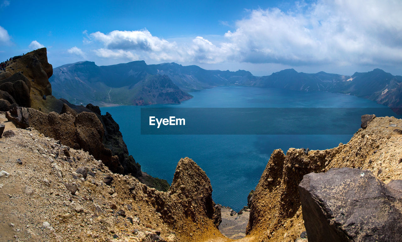 Scenic view of mountains against cloudy sky