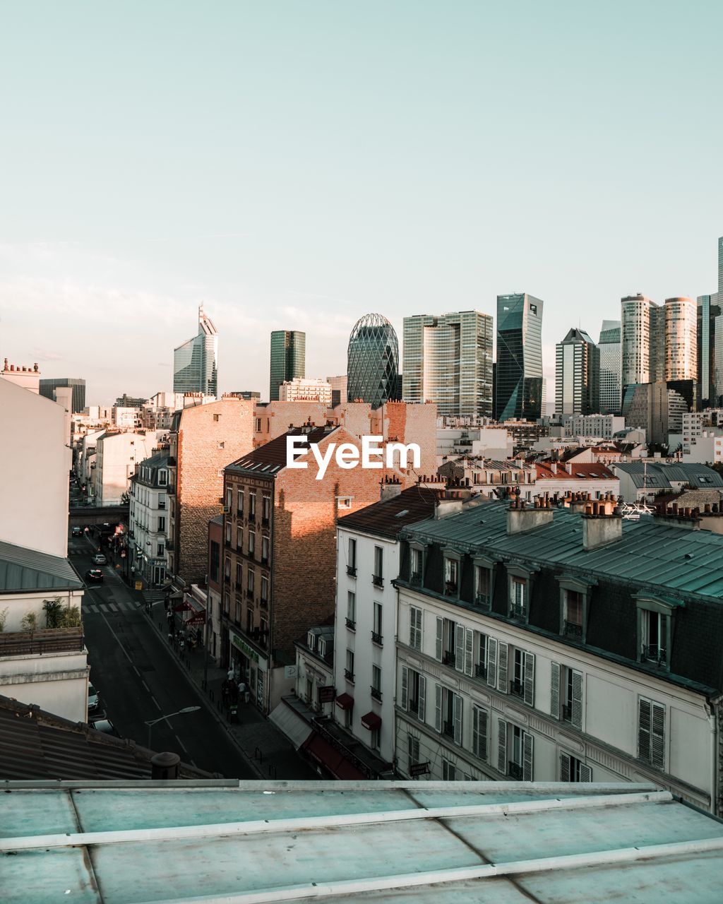 Cityscape against clear sky