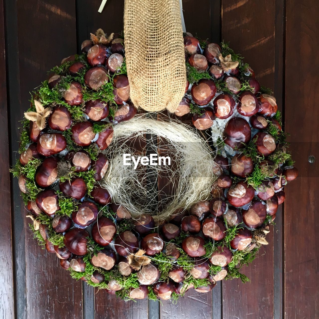 Directly above shot of chestnuts on wooden table