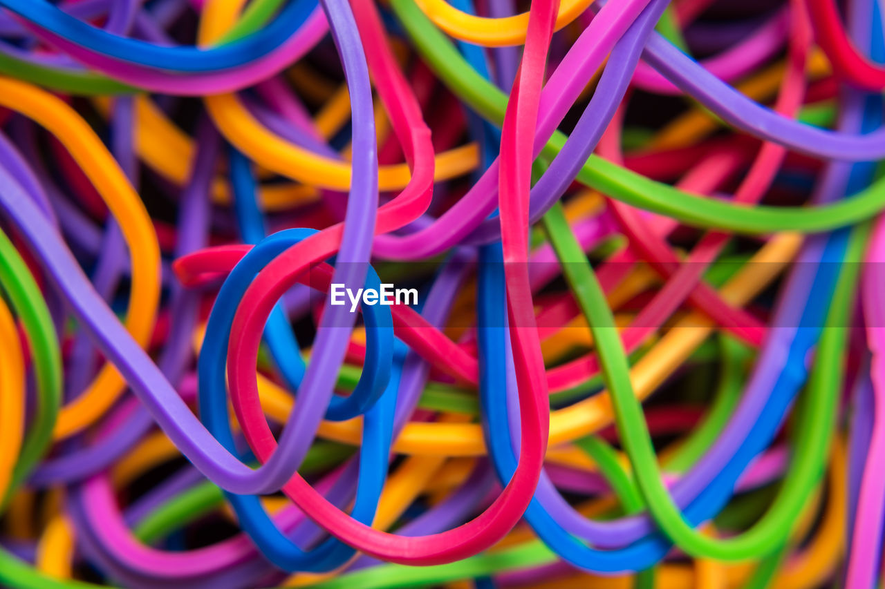 Close-up of multi colored rubber bands