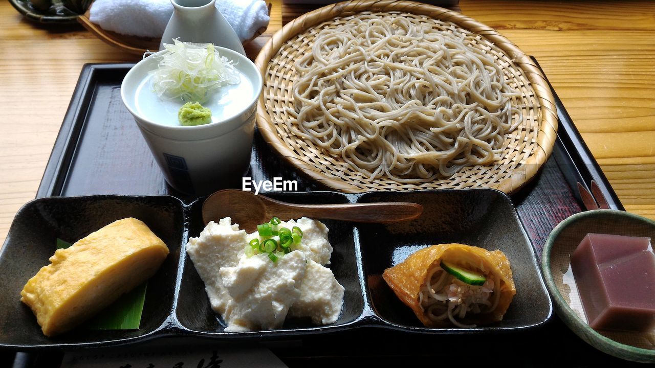 HIGH ANGLE VIEW OF BREAKFAST ON TABLE