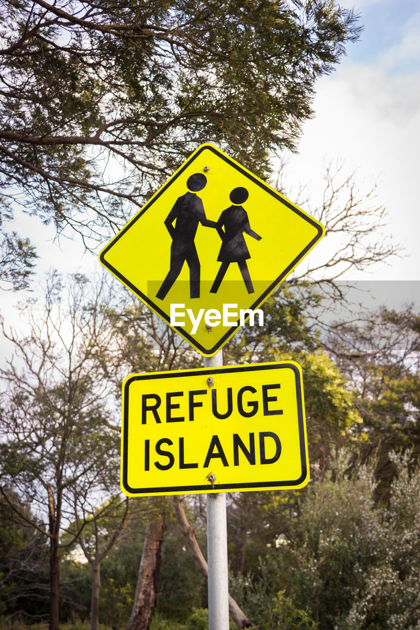 CLOSE-UP OF ROAD SIGN ON TREE