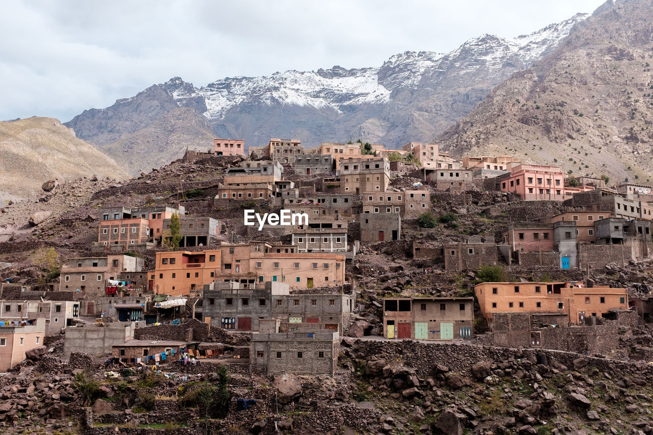 View of old buildings on mountain