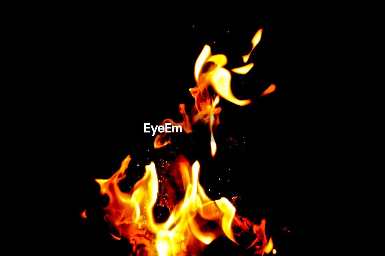 Close-up of campfire burning at night