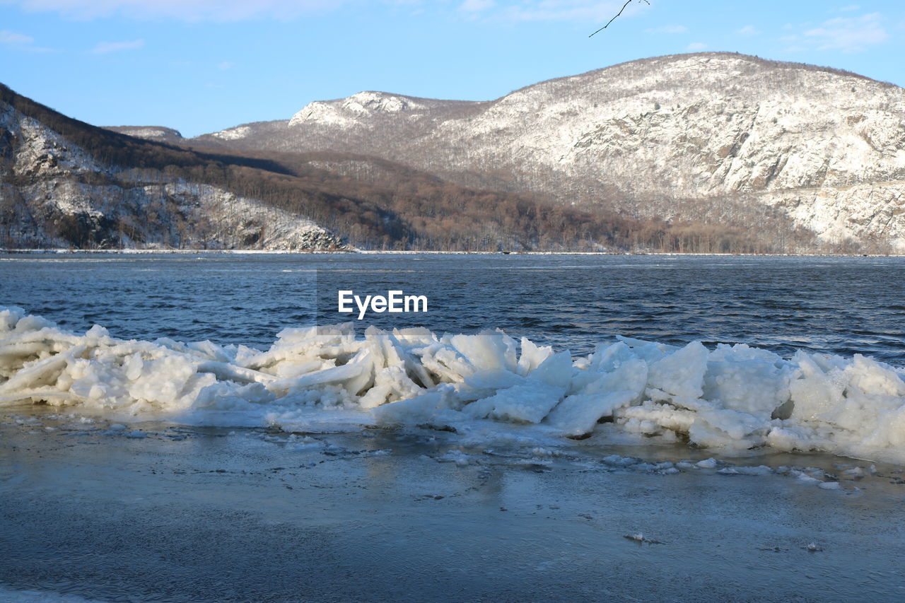 Scenic view of frozen lake against sky