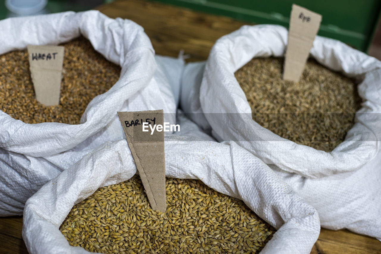 High angle view of wheat for sale at market stall