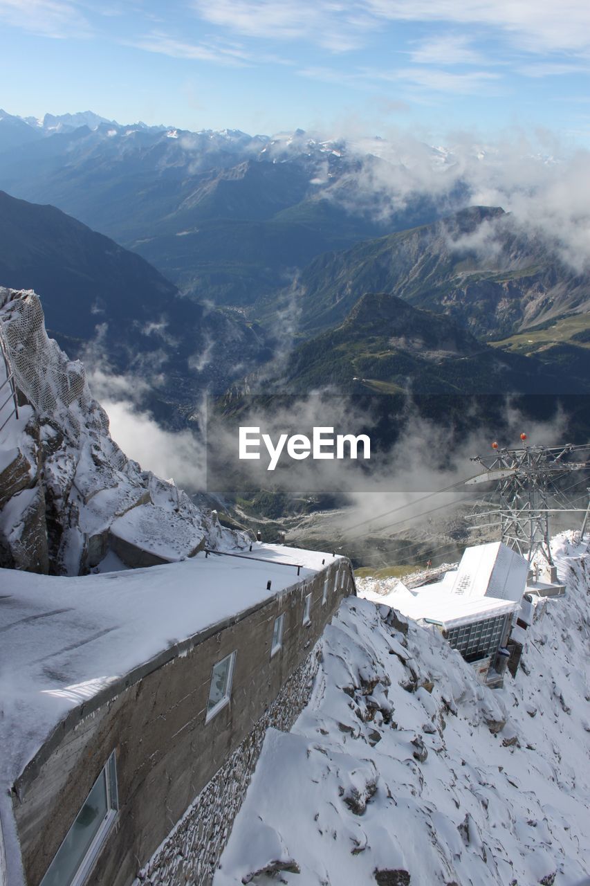 Scenic view of snow covered mountains against sky