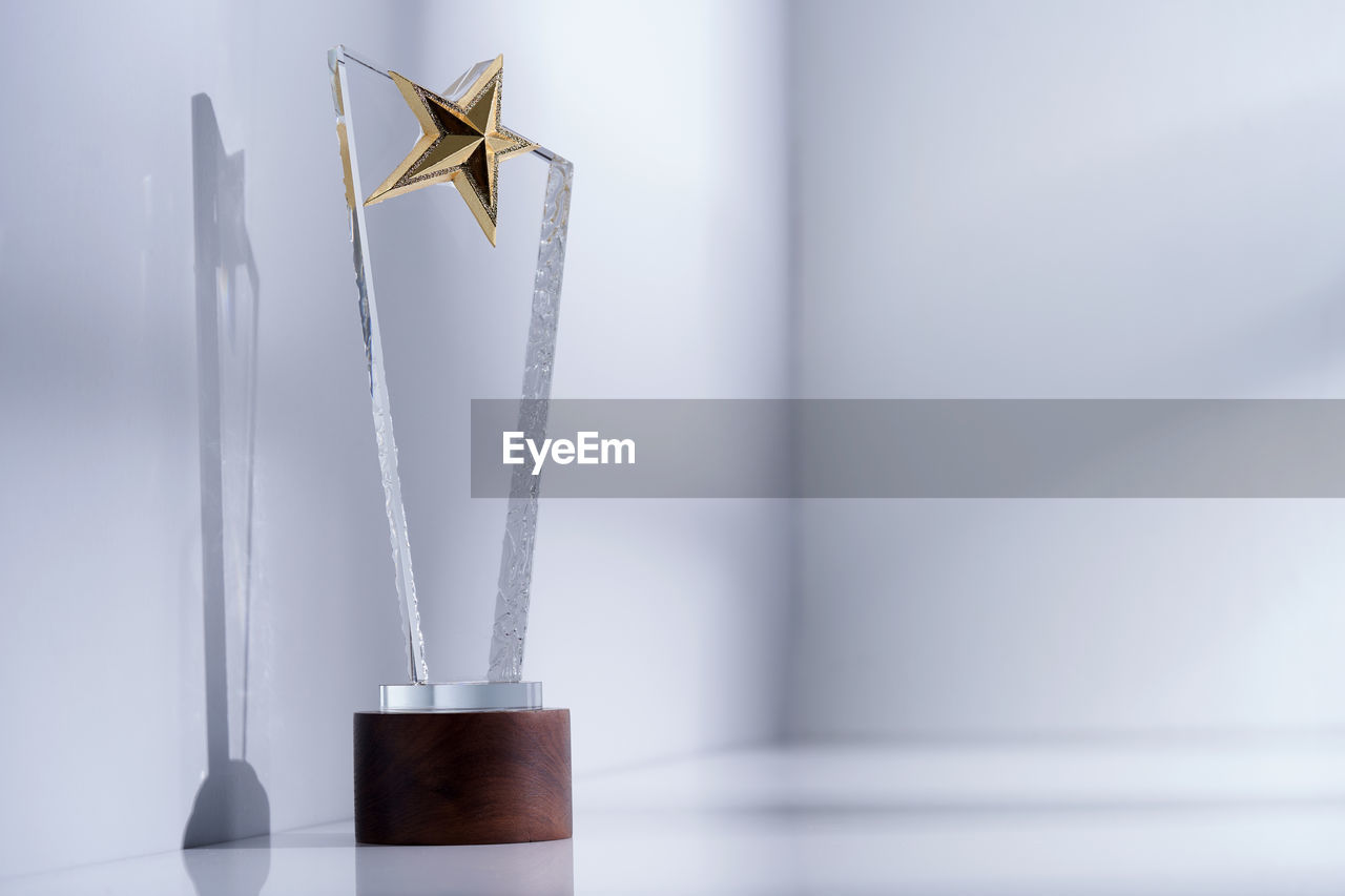 Star crystal trophy on white background with copy space