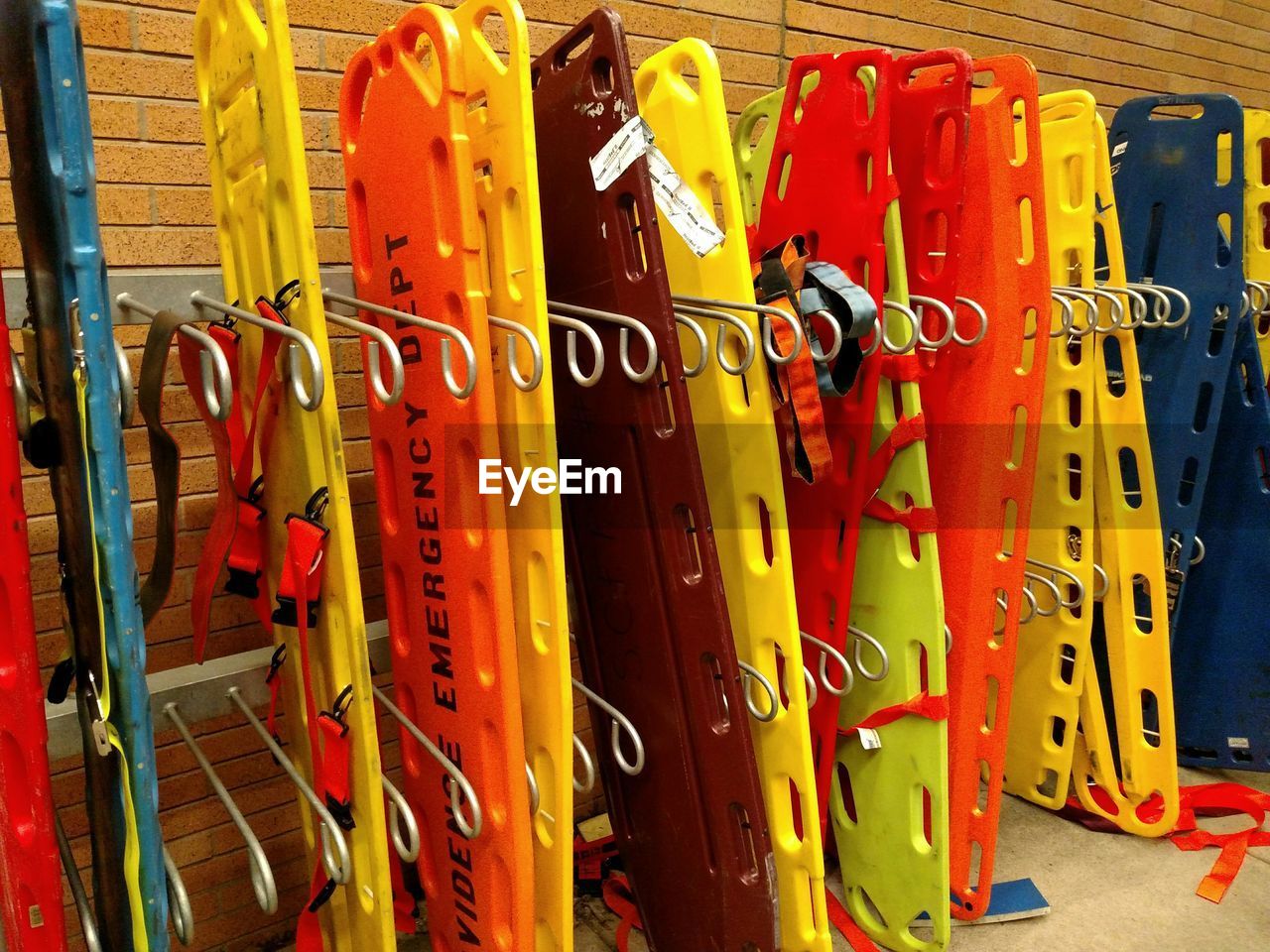 Colorful stretchers in hospital