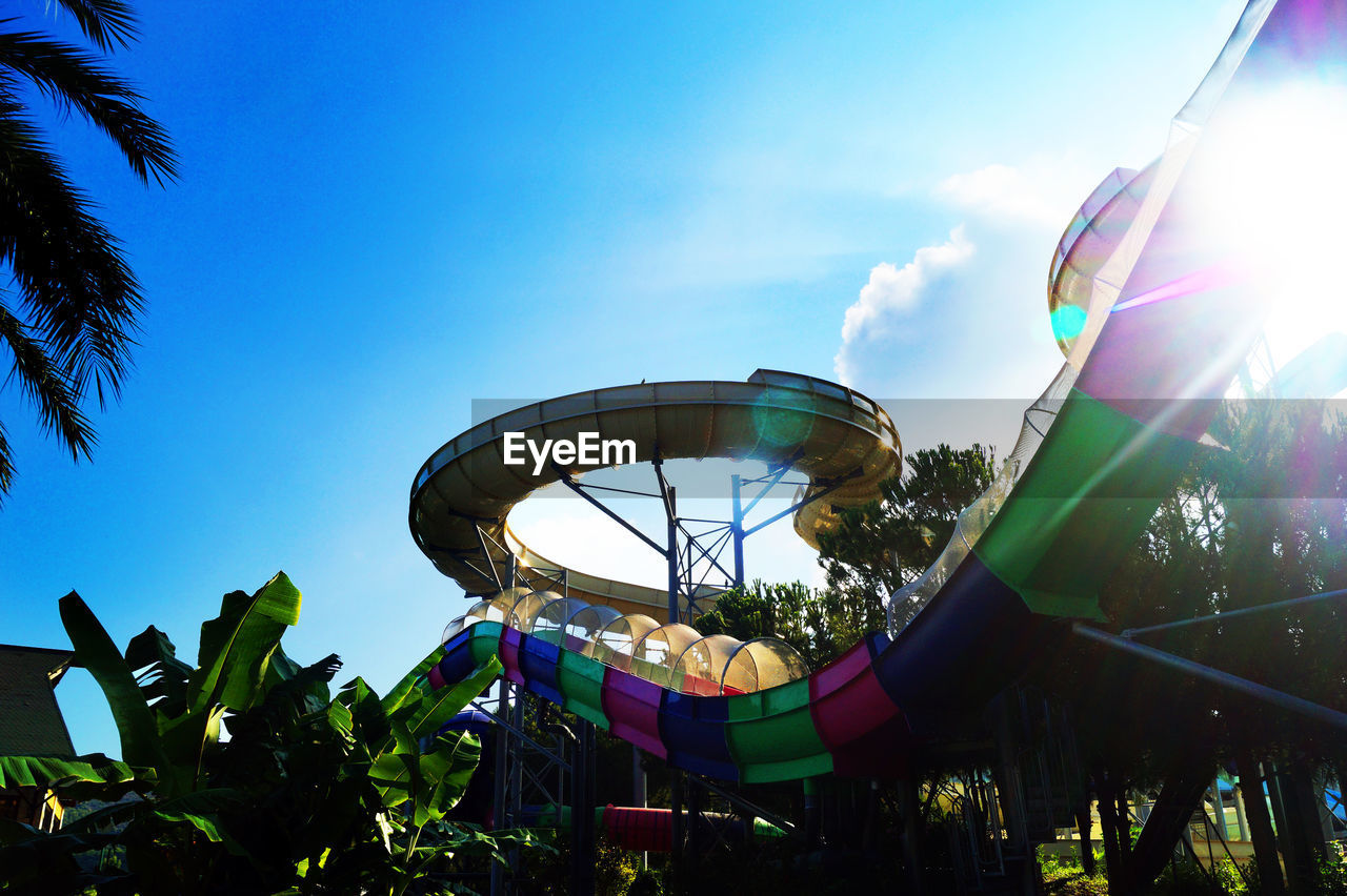 LOW ANGLE VIEW OF ROLLERCOASTER AGAINST SKY