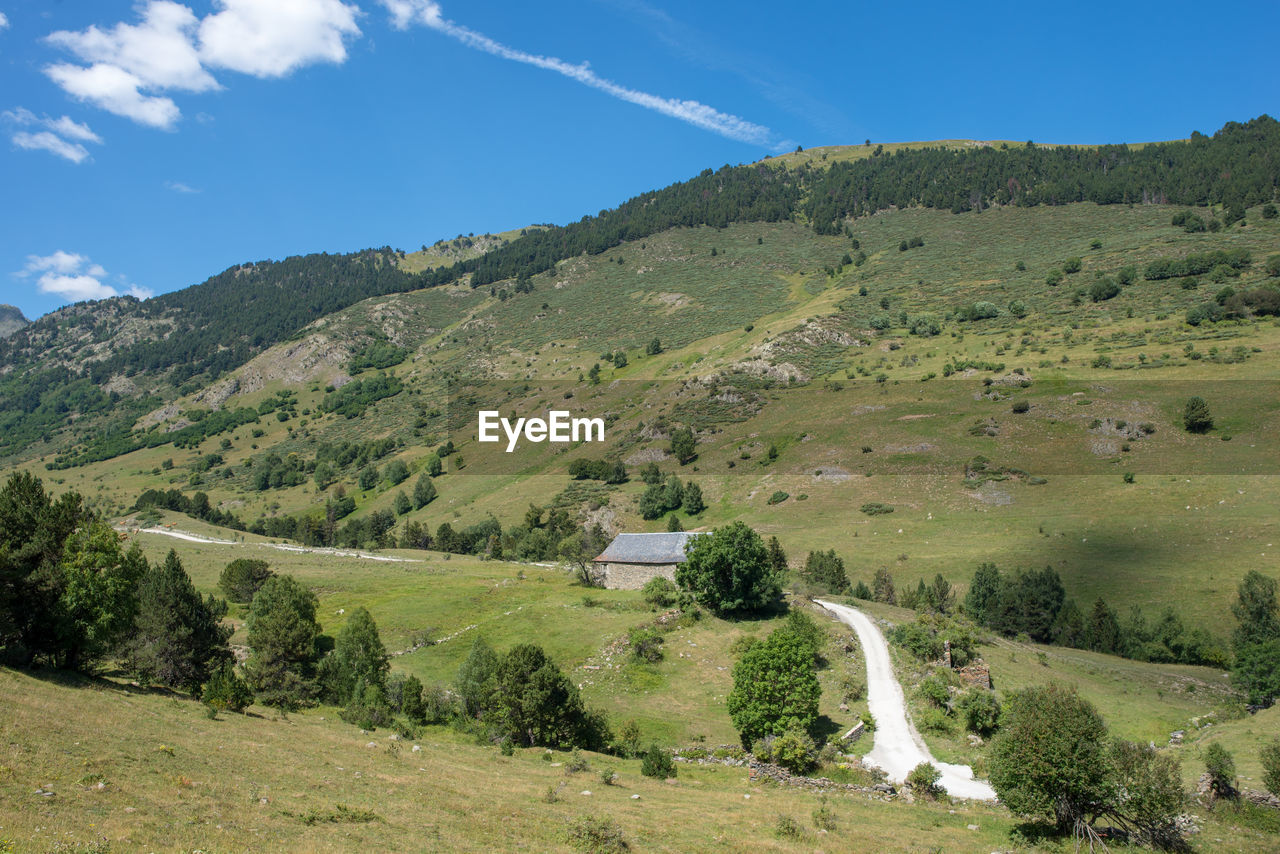 Scenic view of landscape and mountains against sky