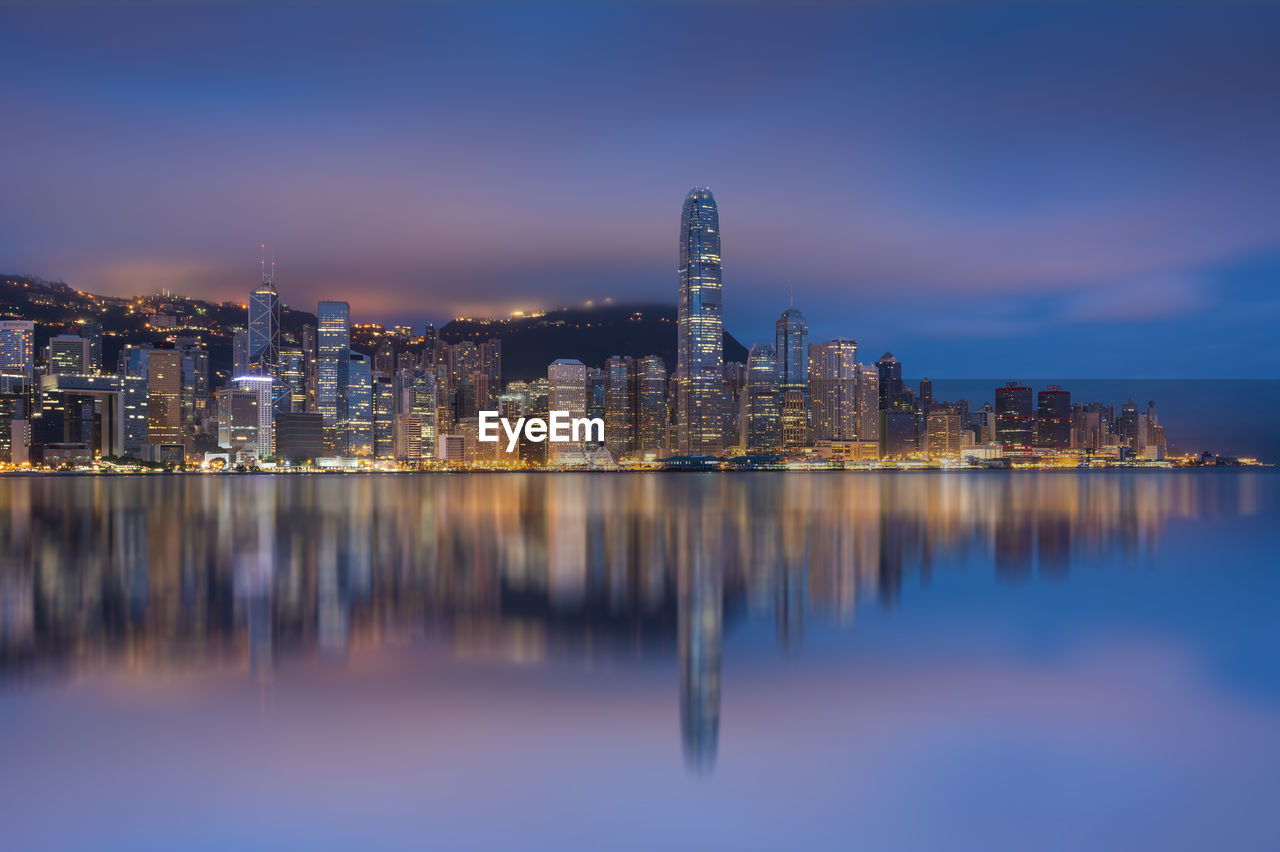 REFLECTION OF ILLUMINATED BUILDINGS IN CITY