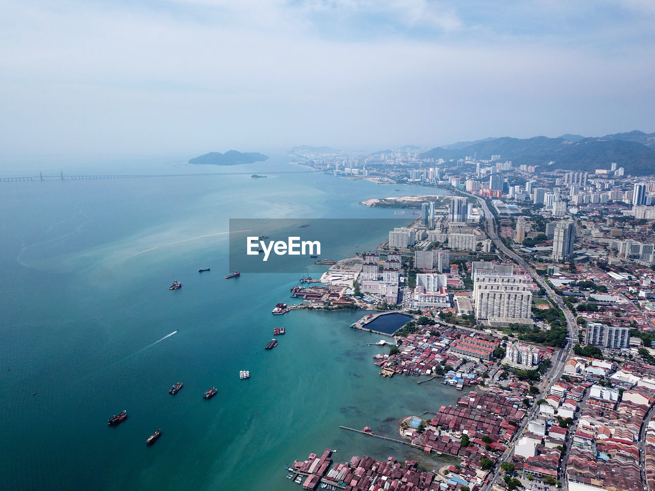 Aerial view clan jetty and macallum penang