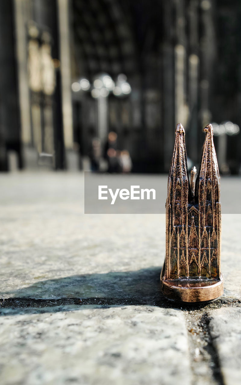 Close-up of cologne cathedral model on street