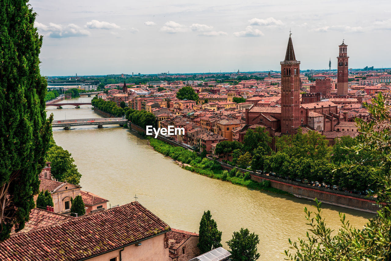 Panoramic view of the old town of verona in italy.