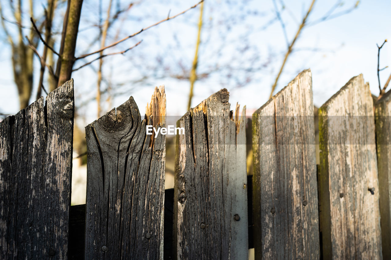 Close up of an old wooden fence