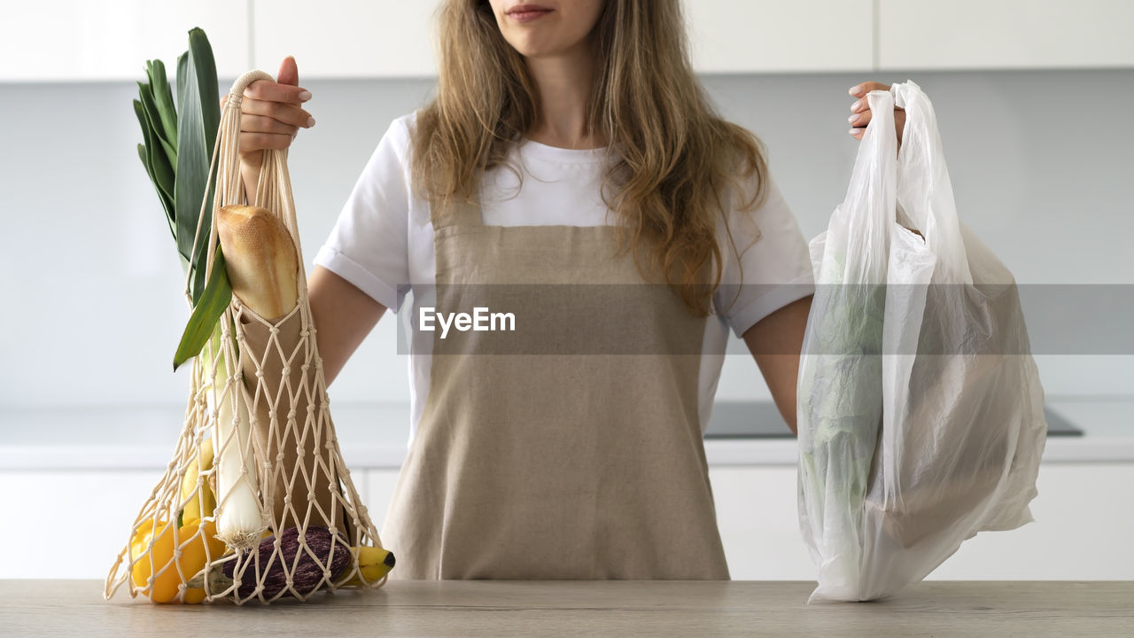 Reusable net mesh chopping bag as an alternative to a plastic bag. eco friendly.